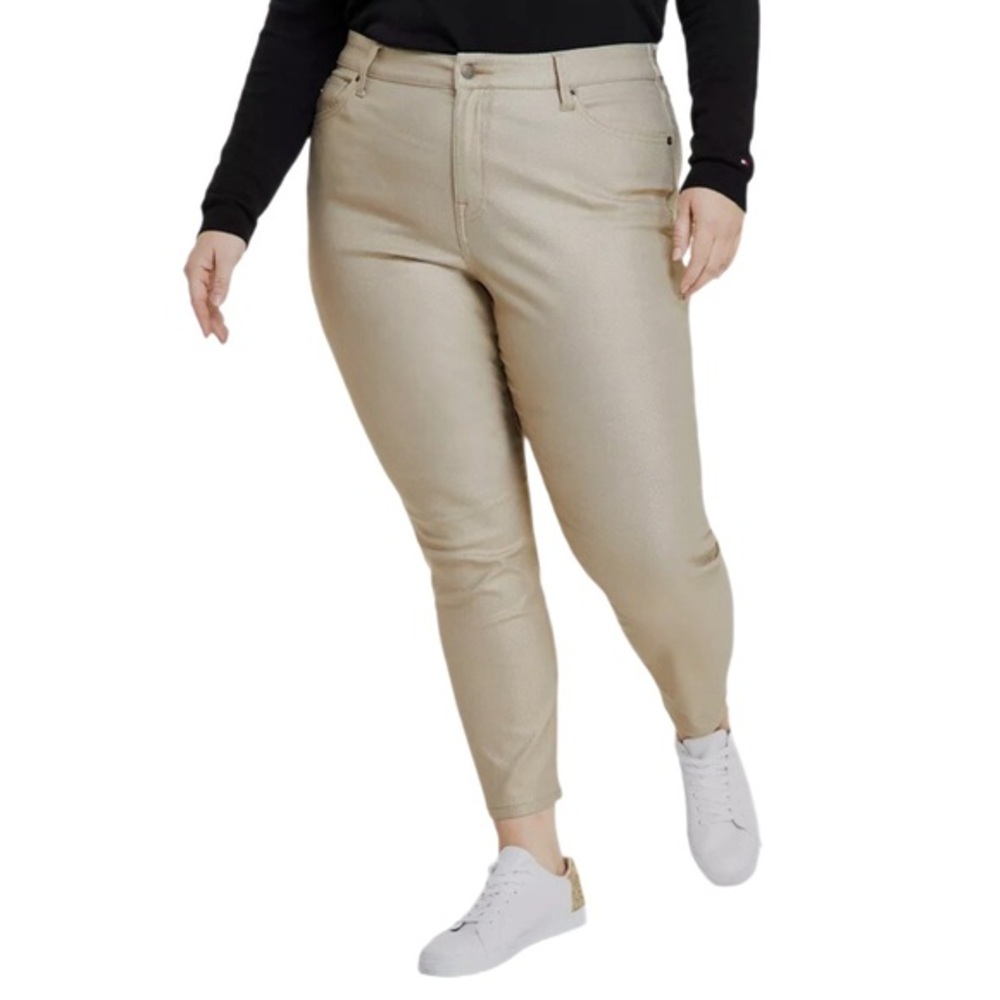 Tommy Hilfiger Womens Gold Plus Tribeca Skinny Foil High-Rise Jeans Size 22W NWT